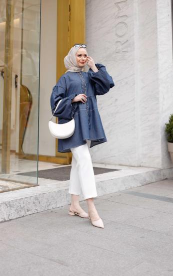 EVA DENİM KOT CEKET MAVİ